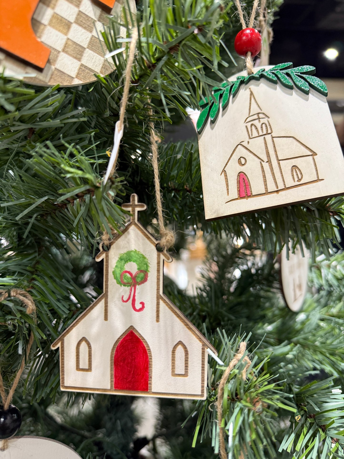 Hand Painted Red Door Chapel Ornaments