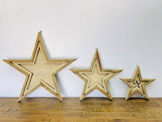 Wood Wall Stars, 3pc Set, White, Handmade - 6.12