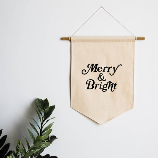 Merry & Bright Canvas Christmas Banner • Modern Wall Hanging